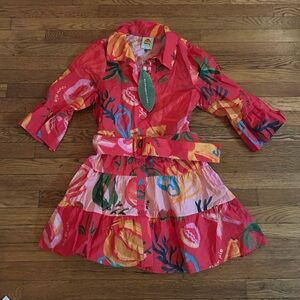 Farm Rio Vibrant Red and Pink Patterned Dress